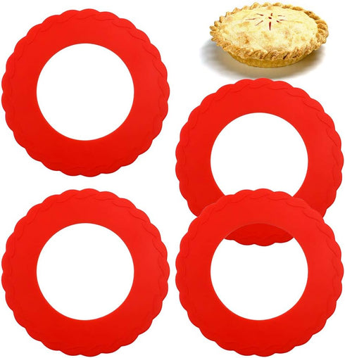4 Pcs Mini Pie Crust Shields, Silicone Pie Pan Shield for Baking, Mini Pie Crust Protector 4 to 6 in (Red)...