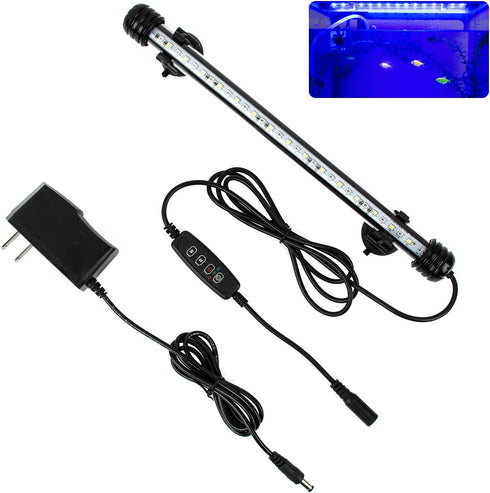 iKefe 11" White & Blue Submersible LED Aquarium Fish Tank Light with Timer/Dimmable Underwater Fish Tank Aquarium LED Lights Fixture for Saltwater...