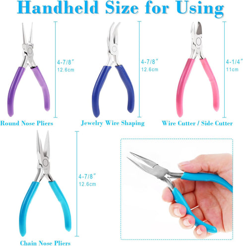 Jewelry Pliers, Shynek 4pcs Jewelry Making Tools Kit with Needle Nose Pliers/Chain Nose Pliers, Round Nose Pliers, Wire Cutters and Bent Nose Plie...