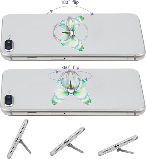 3PCS Phone Ring Grip, Cute Butterfly Phone Ring Stand Phone Hand Grip Holder 360°Rotation Finger Kickstand with Metal Knob Loop for All Smartphone...