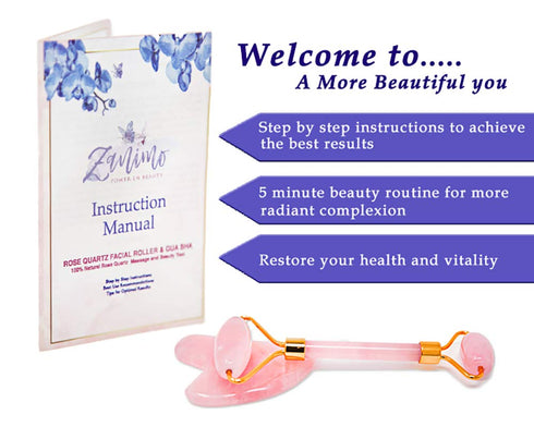 Jade Face Roller and Gua Sha Set, Facial Beauty Roller and Face Massager, Rose Quartz Skincare Tools, Anti Aging, Reduce Wrinkles and Relieve Musc...