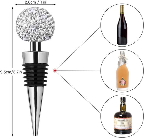 Soleebee Bling Decorative Wine Stoppers,Wine Bottle Stopper with Crystal Rhinestone, Beverage Bottle Stoppers for Gifts, Bar, Holiday Party, Weddi...