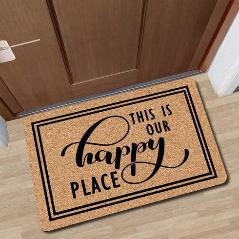 Funny Mats Entry This Is Our Happy Place Indoor Floor Welcome Mat for Entrance Way Rubber Back for Front Door Indoor Outdoor Cute Rugs 23.6"(L) x ...