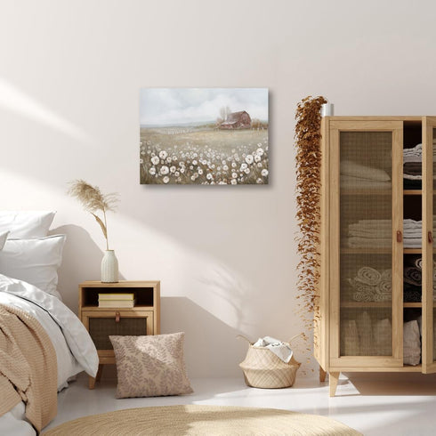 ATELIYISHU Barn Canvas Wall Art Rustic Farmhouse Wall Decor Country Meadow Landscape Painting Sky and Wild Flowers Prints Artwork for Bedroom Kitc...