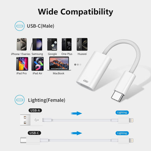 USB C to Lightning Audio Adapter Cable USB Type C Male to Lightning Female Headphones Converter Compatible with iPad Pro 2020/2021, Galaxy S23 S22...