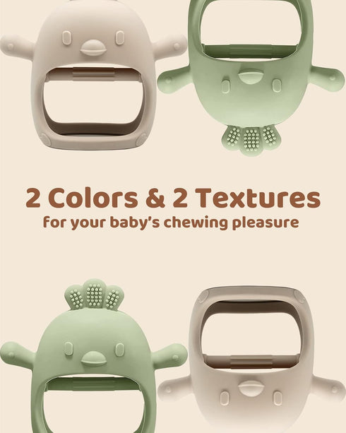2 Packs Baby Teething Toy for 0-6 6-12 months, Food Grade Silicone Teething Mitten, Anti Dropping Wrist Hand Teethers Baby Chew Toys for Sucking N...