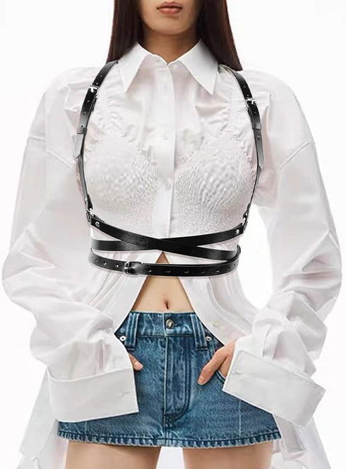 Punk Black Leather Chest Harness Belt for Women Gothic Body Adjustable Waist Belts Dresses Party Accessories...