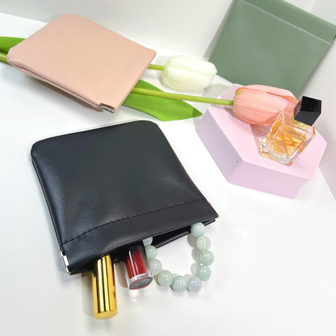 3 PCS Small Makeup Bag for Purse, Pocket Cosmetic Bag Mini Portable Cosmetic Bags for Women, Waterproof Leather No Zipper Self-Closing Portable Tr...