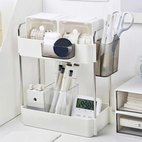 2-Tier Adjustable Countertop Organizer Tray Dual-Level Spice Rack and Cosmetic Storage Multipurpose Kitchen Cabinet & Pantry Organizer for Condime...