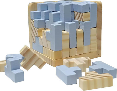3D Wooden Brain Teaser Puzzle Cube Wooden Puzzles T-Shaped Jigsaw Logic Puzzle Game Puzzles Educational Toy for Kids and Adults (Light Grey)...