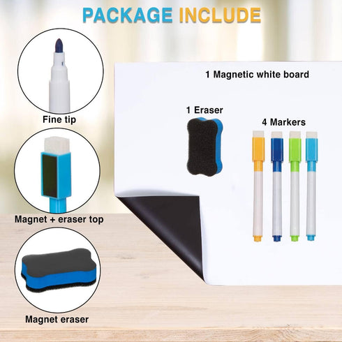 Magnetic Dry Erase Board, White Board with 4 Markers and Eraser, Magnet Whiteboard Sheet for Fridge, Writing Menu Organizer to Do List Chart for K...