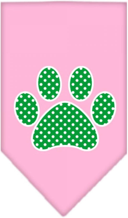 Pet and Dog Bandana Screen Printed, Green Swiss Dot Paw Light Pink Small...