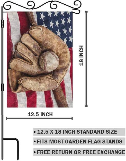 AOYEGO Baseball Small Garden Flag Vertical Double Sided 12.5 x 18 Inch Bat and Glove on an American Flag Farmhouse Burlap Yard Outdoor Decor...