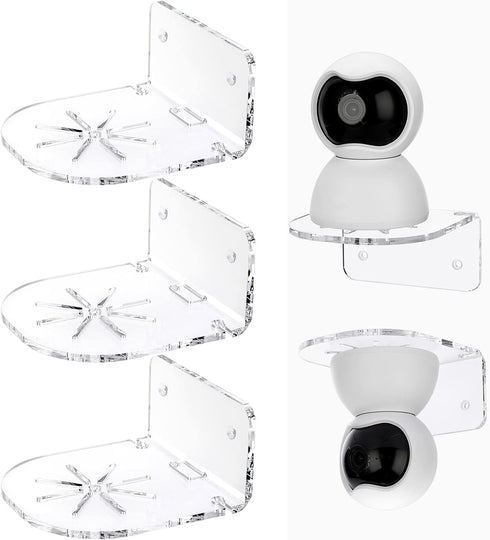 JUXYES Pack of 3 Small Security Camera Wall Mounting Bracket, Acrylic Surveillance Camera Holder Wall Self Adhesive Shelf, Universal Wall Ceiling ...
