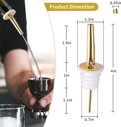 SuproBarware Liquor Bottle Pourers - Stainless Steel Bottle Pourers with Clean Bursh, Rustproof Metal Alcohol Pouring Tubes For Bars, Clubs, Resta...