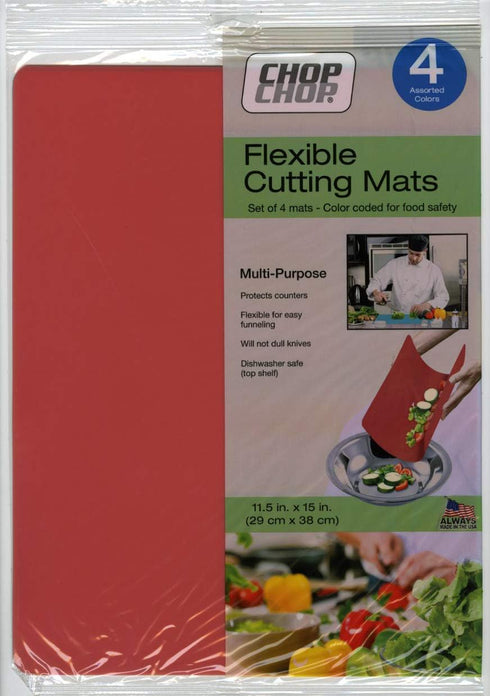 Cut N' Funnel Multi-Color Flexible Plastic Cutting Board Mats 4 Pack Made in the USA Colored Coded, BPA Free, 11.5” x 15”...