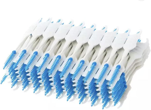200PCs Double Headed Floss Interdental Brushes, tooth brush picks flossers with bristles Oral Dental Hygiene Flosser Toothpick Cleaners Tooth Clea...