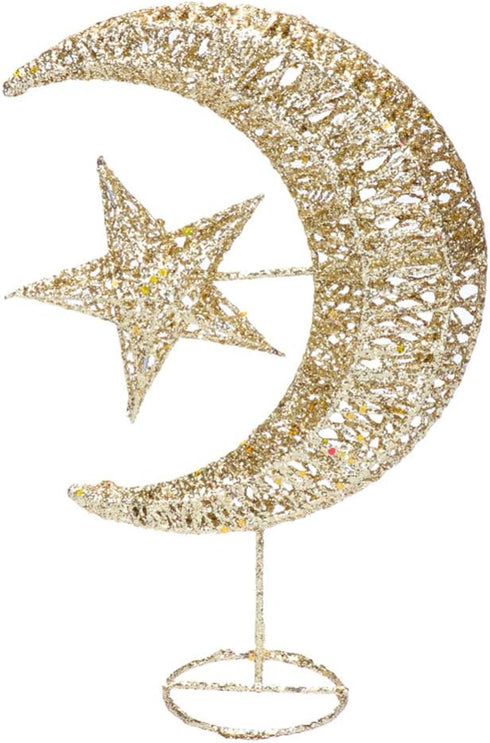 Uonlytech Iron Moon and Star Ornament Glitter Christmas Table Decoration Christmas Tree Decoration Wedding Birthday Holiday Party Supply 20cm (Gol...