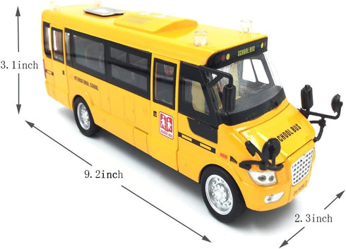 9" Pull Back School Bus,Light Up & Sounds Die-cast Metal Toy Vehicles with Bright Yellow and Openable Doors...