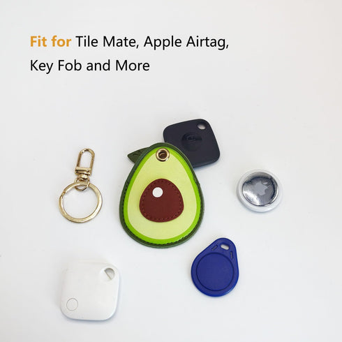 Cute Leather Keychain Case for Apple AirTag, Tile Mate, Galaxy SmartTag, eufy SmartTrack Link and Key Fob, Anti-Scratch (avocado)...