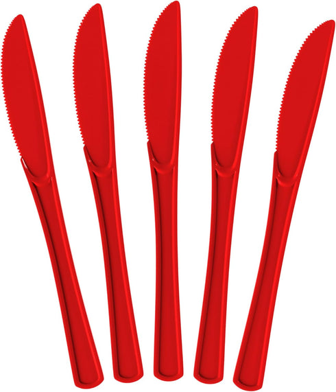 Exquisite Heavy Duty Red Plastic Knife, 50 Pcs - BPA Free Disposable Cutlery for Parties, Picnics & More...
