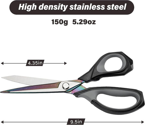 QMVESS Premium Fabric Scissors 9.5 Inch Heavy Duty Scissors All Purpose Titanium Coating Forged Stainless Steel Sewing Scissors, Ergonomic Comfort...