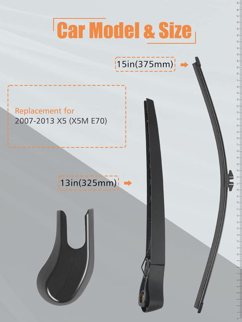 Rear Wiper Arm Blade - Replacement for X5 X5M E70 2007-2013 - MIKKUPPA Back Windshield Wiper Assembly Replacement - All Season Natural Rubber Clea...