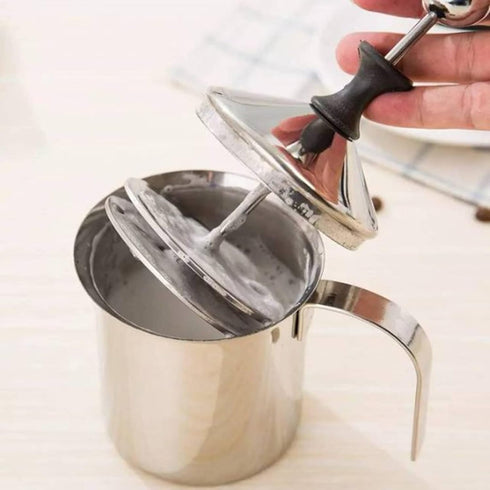 Foam Maker, Stainless Steel Manual Milk Frother, Manual Operated Milk Foam Maker, with Double froth screen, for Cappuccino Coffee Latte Hot Chocol...