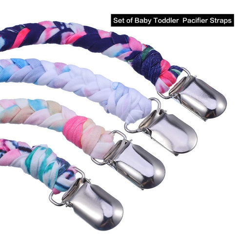 4 Pieces Pacifier Clips for Infant Boys and Girls Universal Pacifier Holder Hand-Made Braided Soothie Leash for All Pacifiers Teething Drool Bibs ...