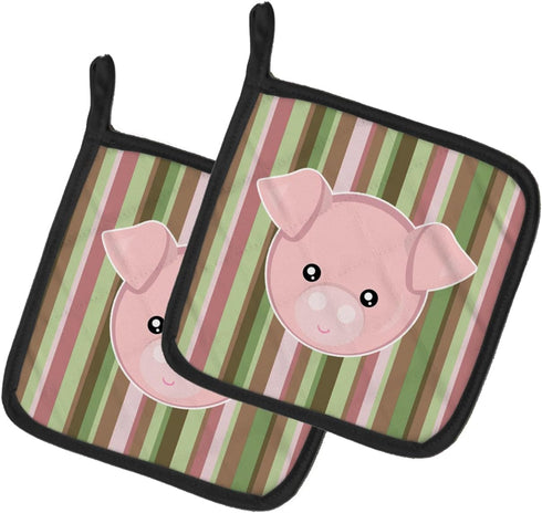 Caroline's Treasures BB6930PTHD Pig Face Pair of Pot Holders Kitchen Heat Resistant Pot Holders Sets Oven Hot Pads for Cooking Baking BBQ, 7 1/2 x...
