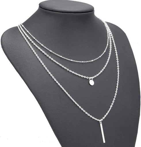 fxmimior Multilayer Necklace 3 Tier Pendant Long Chain Women Accessories(silver)...