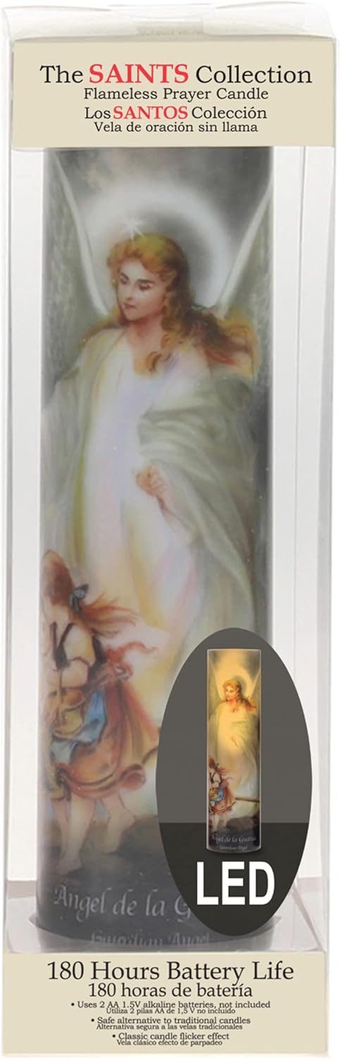 Stonebriar The Saints Collection Guardian Angel Flickering LED Prayer Candle with Automatic Timer, Religious Gift Ideas for Mom, Dad, Sister, Brot...
