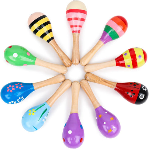MCPINKY 10PCS Toddler Maracas Toys, Mini Wooden Maracas for Kids Musical Instruments Wooden Shakers Baby Musical Toys Infant Learning Maracas Toys...