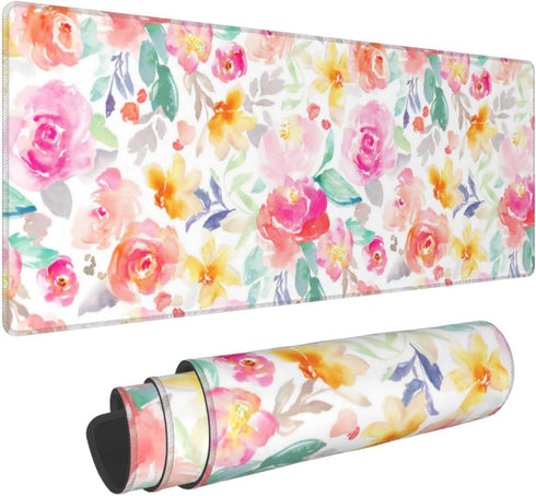 Pink Desk mat,Floral Desk mat,XXL Mouse pad,Floral Mouse pad,Christmas Gifts,Desk Accessories for Women,Pink Office Supplies,Office Decor for Wome...