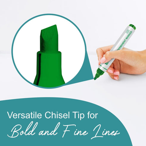 Permanent Markers, Chisel Tip, Green, Quick Drying Ink, Works on Paper, wood, Plastic, metal and Glass, Great for Home, Office and School use...