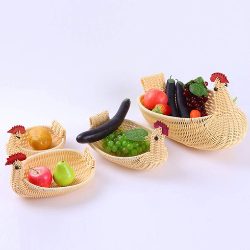 SEWACC Woven Storage Baskets 3 Pcs Rattan Woven Fruit Basket Straw Turkey Shape Bread Basket Wicker Decorative Bowl Food Basket Sundries Container...
