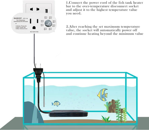 Temperature Controller, Over-Temperature Auto Shut-Off Safety Socket with The Probe, Temperature Range 68-93.2°F, 8 Adjustment Gears, for Heat Mat...