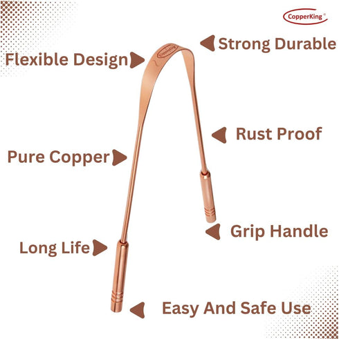 Pure Copper Metal Tongue Cleaner Set of 2 Pack for Adults Tongue Scraper Easy to Use, Ayurvedic Tongue Cleaners for Better Oral Care & Hygiene wit...