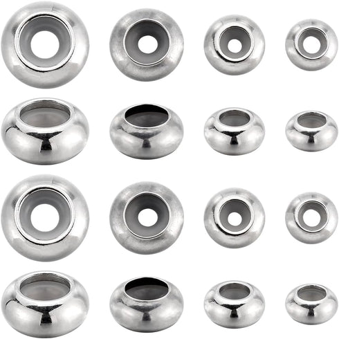 SUNNYCLUE 1 Box 48Pcs Stainless Steel Slider Beads 4 Sizes Stoppers Beads with Rubber O Rings Inside Rondelle Beads Stoppers Round Silicone Spacer...