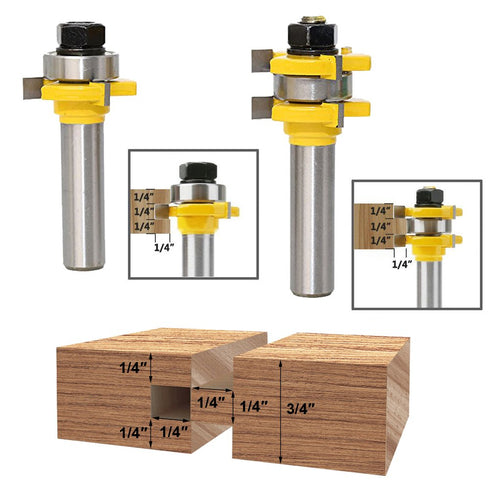 Tongue and Groove Router Bit, Set of 2 Grooving Router Bit 3/4" Stock 3 Teeth T Shape 1-3/8 Inch Diameter Wood Milling Saw Cutter Door Flooring Wo...