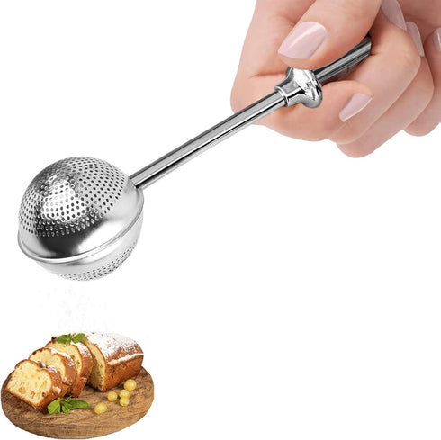 Powdered Sugar Shaker Duster, Flour Sifter for Baking, Baker's Dusting Wand Dispenser with Spring-Operated Handle One-Handed Operation, Stainless ...