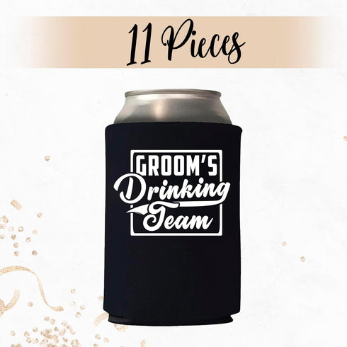 Veracco Groom's Drinking Team Can Coolie Holder Bachelor Party Wedding Favors Gift For Groomsmen Proposal (12, Wht Groom, Blk DT)...