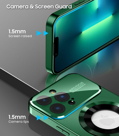 Magnetic for iPhone 13 Pro Max Case, Compatible with MagSafe, Built-in Camera Lens Protector, Logo View, Military Grade Drop Proof Phone Case Cove...