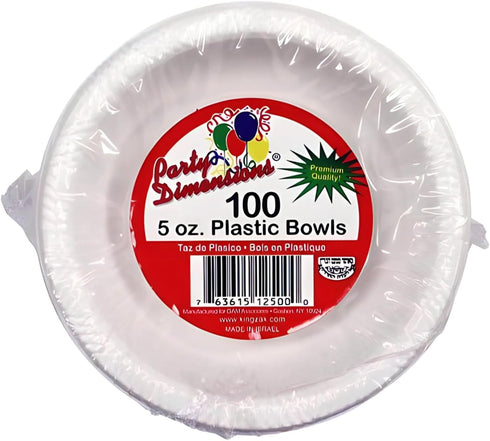 Party Dimensions Premium Heavy Weight Dessert Perfect White Excellent Small Plastic Disposable For Party Catering Supplies, 100 Pcs, 5 oz. Bowl...