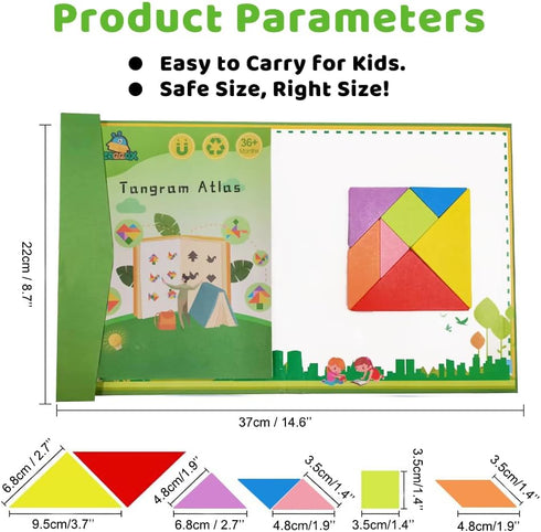 Wooden Puzzle Tangram Book, Travel Magnetic Puzzle, Travel Games Montessori Shape Pattern Blocks Jigsaw for Kids Adult Challenge IQ Educational To...