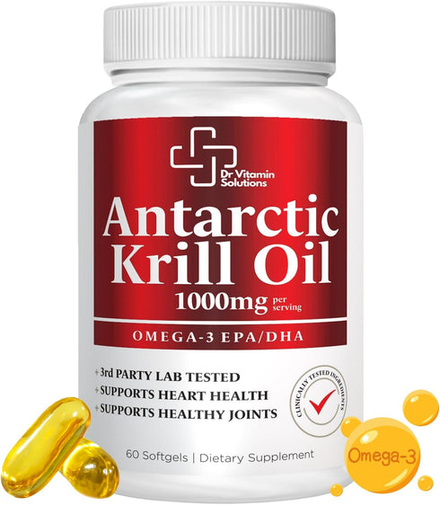 Premium 1000mg Antarctic Krill Oil - Rich in Omega-3, EPA, DHA for Heart, Brain & Joint Health - Pure Astaxanthin Blend, No Fishy Aftertaste...