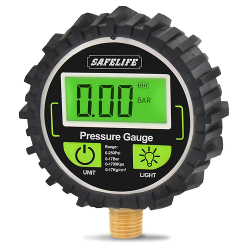 Digital Tire Pressure Gauge, 2-1/2" Dial Size Digital Air Pressure Gauge with 1/4'' NPT Bottom Connector and Rubber Protector, Air Pressure Gauge ...