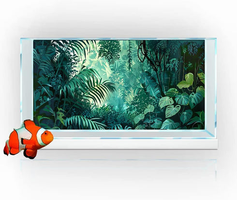 Green Forest Palm Leaf Aquarium Background, Art Watercolor Green Plant Theme Fish Tank Background, Crawling Terrarium Background 48X24IN with 8 EV...