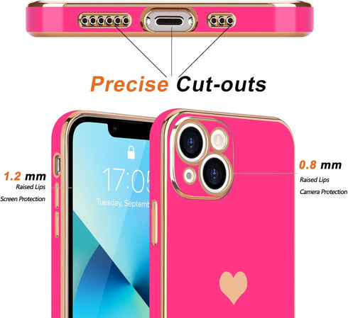 Teageo Compatible with iPhone 13 Case for Women Girl Cute Love-Heart Luxury Bling Plating Soft Back Cover Raised Full Camera Protection Bumper Sil...