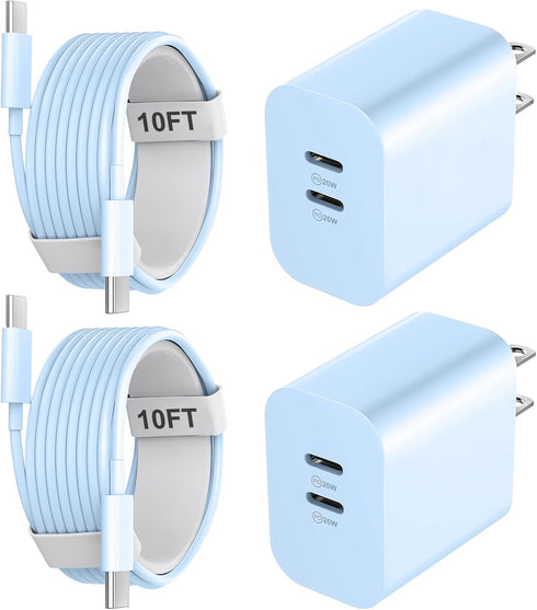 Fast Charger for iPhone 15 Pro Max Charger, 20W Dual Port USB C Fast Charger Block with 10FT Long USB C to C Charging Cable Cord for iPhone 15 Pro...